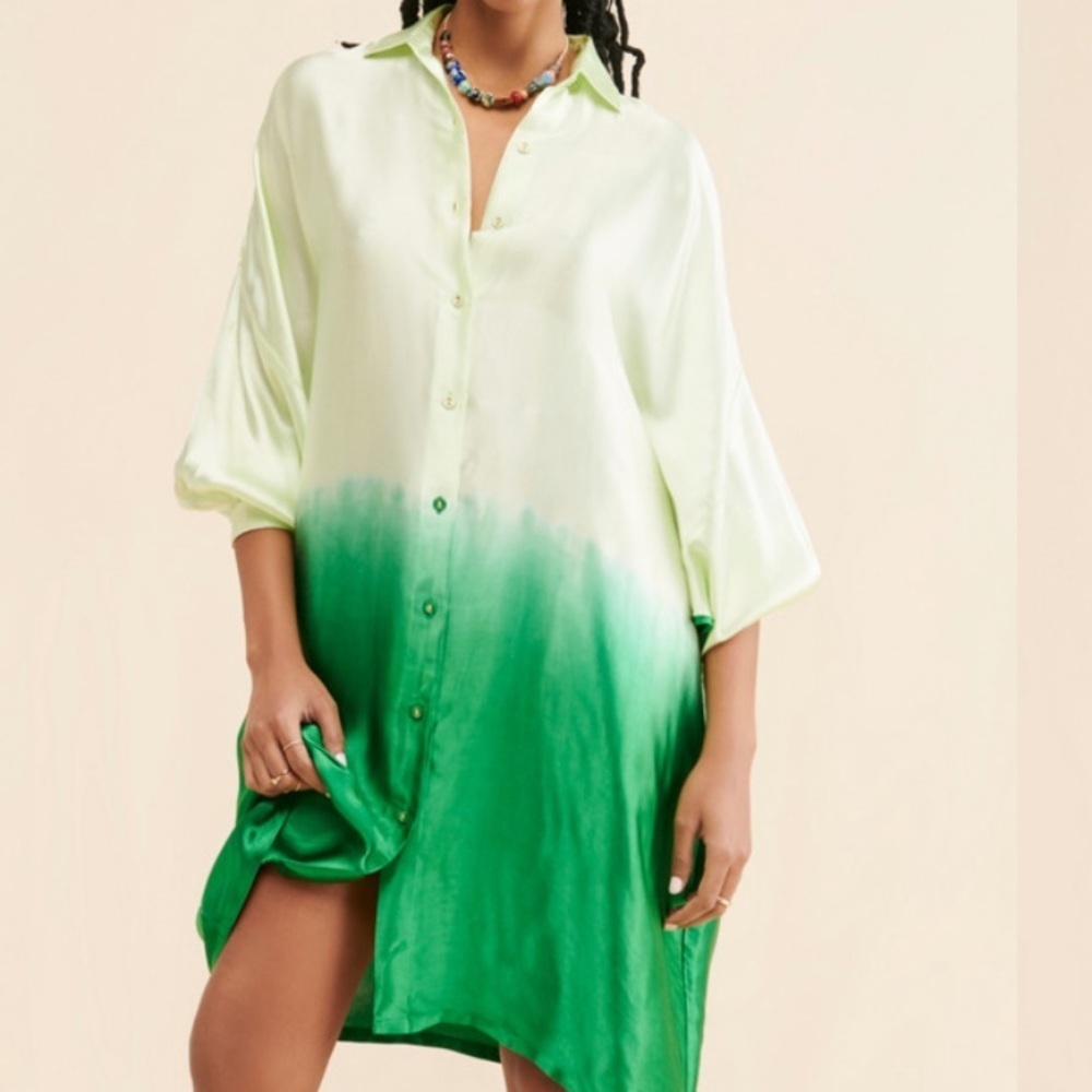 - NORBLACK NORWHITE Square shirt dress green ombré size xs all